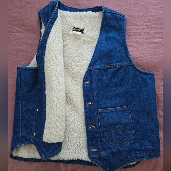 Vintage Wrangler Denim Fleece-lined Vest - Picture 2 of 4